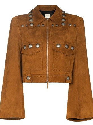 KHAITE Lyle studded suede jacket cognac brown ~ women’s cropped studd embellished jackets