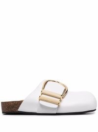KHAITE The Downing white buckle-detail mules | buckled moulded footbed mule flats | womens round toe slip ons