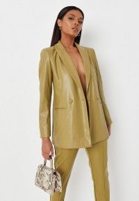 MISSGUIDED khaki faux leather double breasted blazer ~ womens trendy blazers