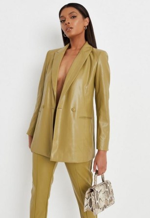 MISSGUIDED khaki faux leather double breasted blazer ~ womens trendy blazers - flipped