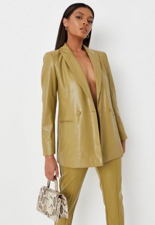 MISSGUIDED khaki faux leather double breasted blazer ~ womens trendy blazers