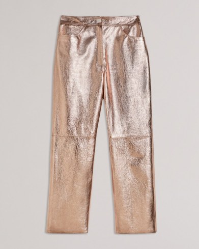 TED BAKER AILSAA Leather Flared Trousers Light Pink / womens high shine metallic finish pants