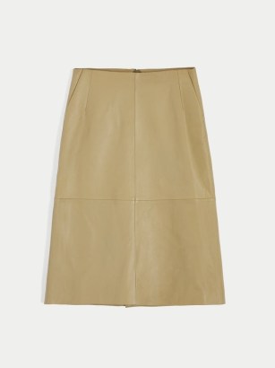 Jigsaw Leather Midi Skirt in Khaki | luxe skirts | style essential fashion - flipped