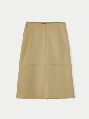 Jigsaw Leather Midi Skirt in Khaki | luxe skirts | style essential fashion