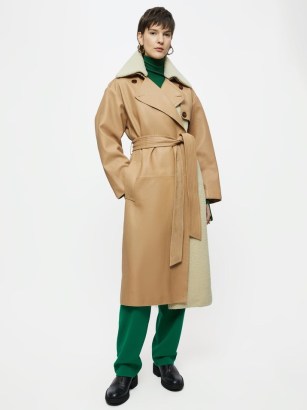Jigsaw Leather Shearling Mix Trench in Tan | women’s tie waist classic inspired coats | modern classics