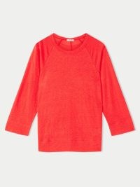 JIGSAW Linen Raglan Top in Red – women’s bright relaxed fit round neck t-shirt – womens vibrant tee – wardrobe essentials
