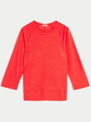 JIGSAW Linen Raglan Top in Red – women’s bright relaxed fit round neck t-shirt – womens vibrant tee – wardrobe essentials - flipped