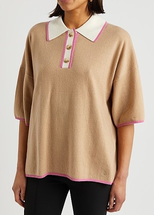 LOULOU STUDIO Arun camel cashmere polo top ~ womens light brown oversized contrast collar tops