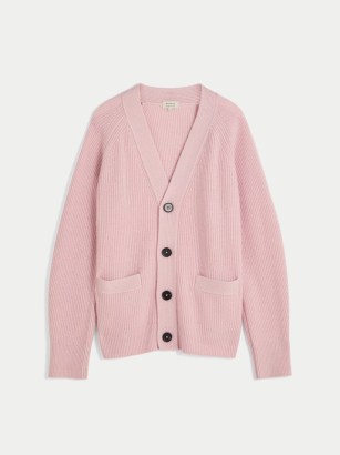 Jigsaw Luxe V Neck Cardigan Pink | womens relaxed boyfriend style cardigans - flipped