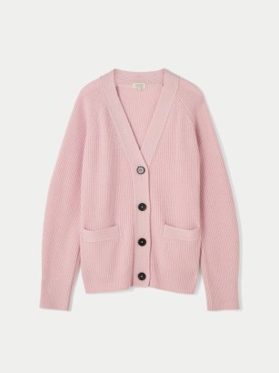 Jigsaw Luxe V Neck Cardigan Pink | womens relaxed boyfriend style cardigans