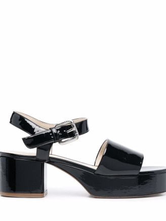 Marni patent-leather block-heel sandals | retro high shine platforms | chunky vintage style platform shoes - flipped
