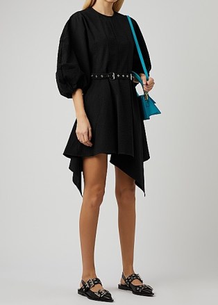 MARQUES’ ALMEIDA Black cotton handkerchief hem mini dress | balloon sleeve dresses | asymmetric hemline - flipped