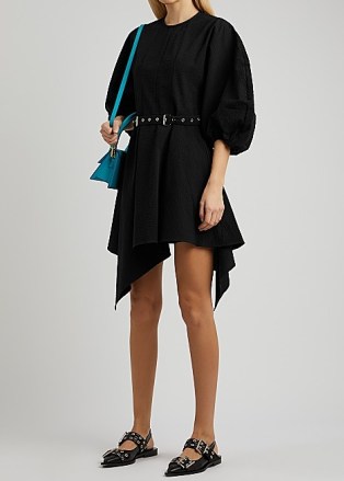 MARQUES’ ALMEIDA Black cotton handkerchief hem mini dress | balloon sleeve dresses | asymmetric hemline