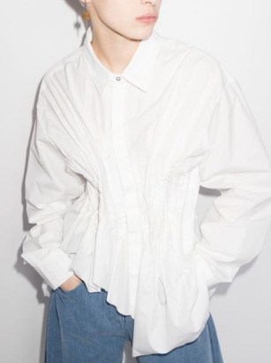 Marques’Almeida asymmetric long-sleeve white organic cotton shirt ~ womens contemporary shirts - flipped