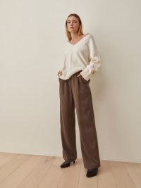 REFORMATION Mason Pant in Cafe ~ womens brown front pleated relaxed leg trousers