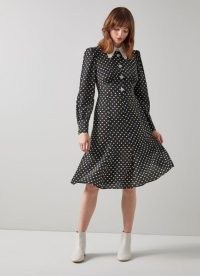 L.K. Bennett MATHILDE BLACK AND MULTI POLKA DOT SILK TEA DRESS | womens vintage style dresses | crystal buttons | spot print fashion