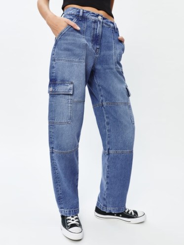 Mckenna Mid Rise Slouch Cargo Jeans in Seneca ~ Reformation denim - flipped