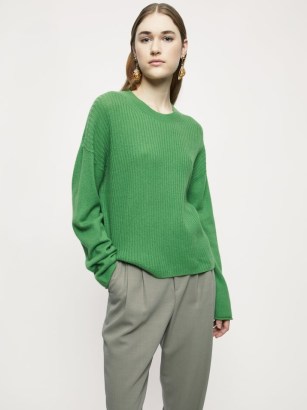 Jigsaw Merino Cashmere Crew Jumper Green | women’s RWS jumpers | womens Responsible Wool Standard knitwear - flipped