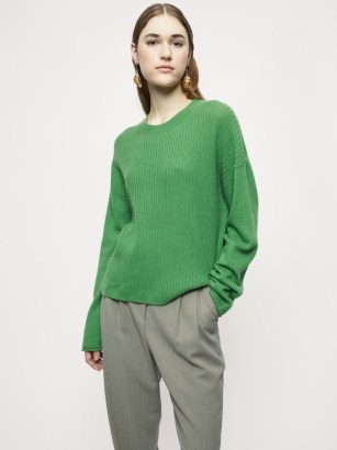 Jigsaw Merino Cashmere Crew Jumper Green | women’s RWS jumpers | womens Responsible Wool Standard knitwear