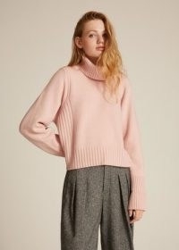 MEandEM Merino Cashmere Rib Detail Jumper + Snood in Palest Rose | pink removable high neck jumpers | relaxed fit boxy sweaters with detachable snoods