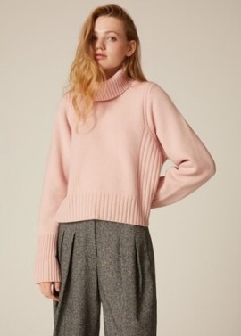 MEandEM Merino Cashmere Rib Detail Jumper + Snood in Palest Rose | pink removable high neck jumpers | relaxed fit boxy sweaters with detachable snoods - flipped