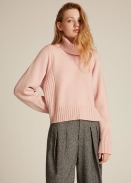 MEandEM Merino Cashmere Rib Detail Jumper + Snood in Palest Rose | pink removable high neck jumpers | relaxed fit boxy sweaters with detachable snoods
