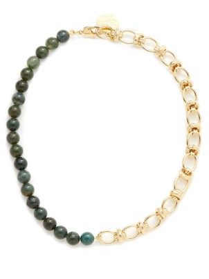 BY ALONA Ayla agate & 18kt gold-plated necklace – green stone beaded necklaces – chunky chain jewellery - flipped