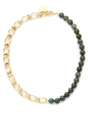 BY ALONA Ayla agate & 18kt gold-plated necklace – green stone beaded necklaces – chunky chain jewellery