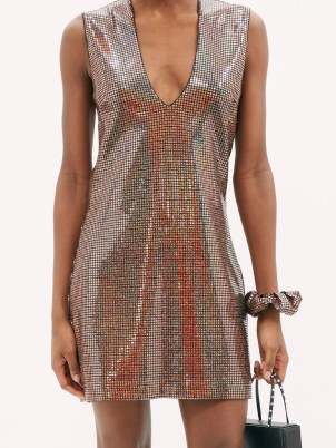 DODO BAR OR Daria sequinned-jersey mini dress and scrunchie – plunge front party fashion – sequin covered evening dresses