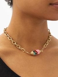 MARIE LICHTENBERG Waterfall Rainbow sapphire & 14kt gold choker ~ luxe chunky chain chokers ~ women’s fine statement jewellery ~ necklaces with detachable luxury jewelled charms