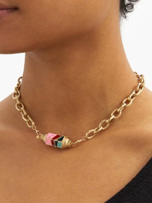 MARIE LICHTENBERG Waterfall Rainbow sapphire & 14kt gold choker ~ luxe chunky chain chokers ~ women’s fine statement jewellery ~ necklaces with detachable luxury jewelled charms - flipped