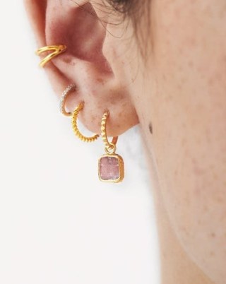 MISSOMA Mini Pyramid Charm Hoop Earrings ~ pink crystal drops ~ 18ct Gold Plated Vermeil jewellery