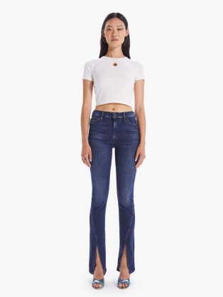 MOTHER THE RASCAL SLICED UP HEEL Mint Condition | womens split hem dark blue denim jeans | straight leg