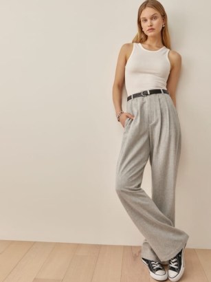 REFORMATION Montauk Pant in Light Grey ~ women’s effortlessly stylish trousers