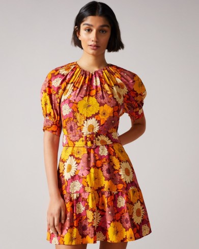Ted Baker PATTI New World Self Belt Detail Mini Dress | retro floral print dresses - flipped