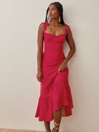 Nikita Dress in Rhubarb ~ pink tie shoulder strap dresses from The Reformation