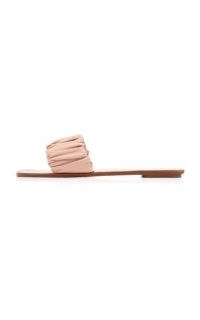 STAUD Nina Ruched Leather Slide Sandals in pink | simple and elegant slides | chic gathered strap flats