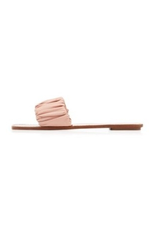 STAUD Nina Ruched Leather Slide Sandals in pink | simple and elegant slides | chic gathered strap flats