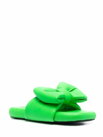 Off-White bow-detail slippers in green leather ~ womens bright sliders