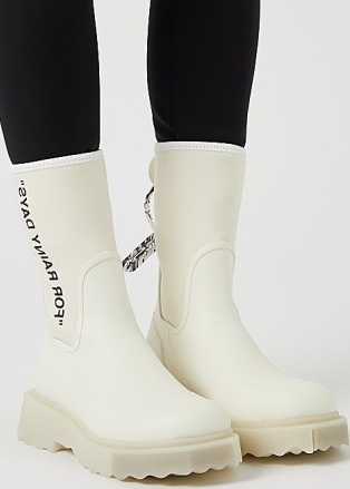OFF-WHITE Cream rubber and neoprene boots ~ womens slogan print footwear ~ chunky sole - flipped