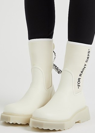 OFF-WHITE Cream rubber and neoprene boots ~ womens slogan print footwear ~ chunky sole