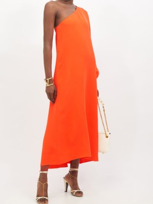 VALENTINO Cady Couture asymmetric silk dress in Orange – bright one shoulder evening event dresses - flipped