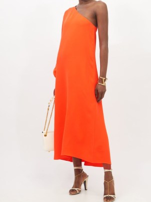 VALENTINO Cady Couture asymmetric silk dress in Orange – bright one shoulder evening event dresses