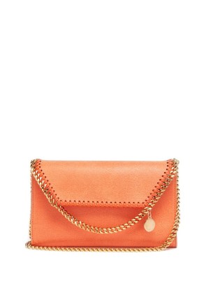 STELLA MCCARTNEY Falabella mini faux orange leather cross-body bag / designer chain strap crossbody bags - flipped