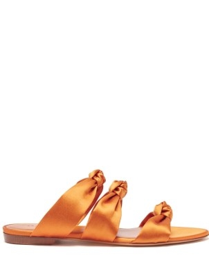 LE MONDE BERYL Knotted-satin heeled sandals in orange / luxe knot detail flats - flipped