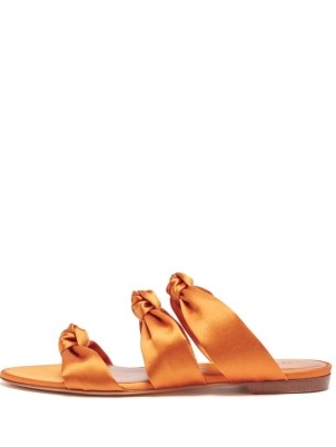 LE MONDE BERYL Knotted-satin heeled sandals in orange / luxe knot detail flats
