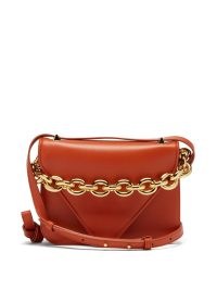 BOTTEGA VENETA Mount small leather shoulder bag – dark orange chunky chain detail bags – designer handbags