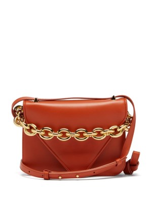 BOTTEGA VENETA Mount small leather shoulder bag – dark orange chunky chain detail bags – designer handbags - flipped