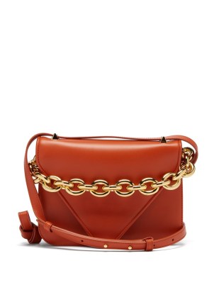 BOTTEGA VENETA Mount small leather shoulder bag – dark orange chunky chain detail bags – designer handbags