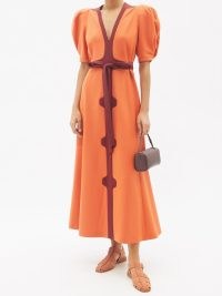 GABRIELA HEARST Onda puff-sleeve orange wool-blend dress / fashion with a ladylike sensibility / vintage style colour block dresses